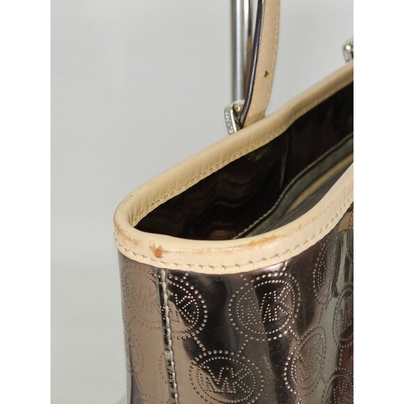Michael Kors Women's Chrome/Tan Jet Set MK Snap Pocket Tote Size Medium 170 - Picture 4 of 16